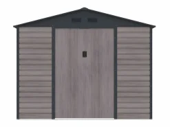 EXPERTLAND Caseta jardín acero galvanizado efecto madera - 8,94 m² - ideal para herramientas- ADELMO Gris antracita / Color natural oscuro