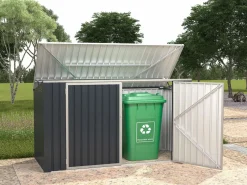 EXPERTLAND Caseta De Jardín|Caseta para 3 cubos de basura de acero galvanizado antracita, Ancho 237 x Prof. 101 x Alt. 131 cm, ILARIO