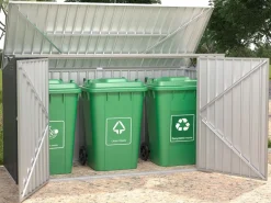 EXPERTLAND Caseta De Jardín|Caseta para 3 cubos de basura de acero galvanizado antracita, Ancho 237 x Prof. 101 x Alt. 131 cm, ILARIO