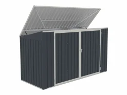 EXPERTLAND Caseta De Jardín|Caseta para 3 cubos de basura de acero galvanizado antracita, Ancho 237 x Prof. 101 x Alt. 131 cm, ILARIO
