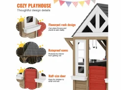 Cabaña Infantil|Casita de Juegos Infantil SucceBuy de Madera con Puerta, Ventana y Lavabo