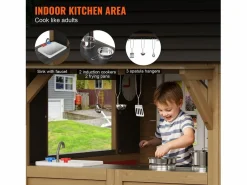 Cabaña Infantil|Casita de Juegos Infantil SucceBuy de Madera con Puerta, Ventana y Lavabo