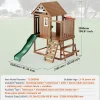 Cabaña Infantil|Casita de Juegos para Niños, SucceBuy - Casa de Juegos de Madera para Exteriores con Tobogán, Escalera y Ventana, Casa de Juegos de Jardín