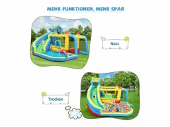 Merax Castillo inflable 5 en 1 para niños - 364 x 315 x 239 cm - Oxford - Con ventilador - Azul Outlet