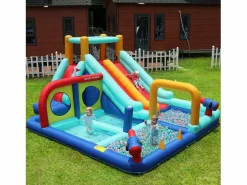 Merax Castillo Hinchable|Castillo inflable con tobogán acuático doble para niños - 365 x 450 x 217 cm - Oxford - con ventilador -