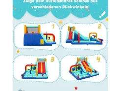 Merax Castillo Hinchable|Castillo inflable con tobogán acuático doble para niños - 365 x 450 x 217 cm - Oxford - con ventilador -
