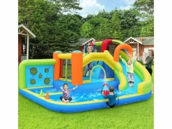Castillo inflable con trampolines, ventilador, deslizamiento, cesta de baloncesto, de 3 a 8 años, 410x315x203cm^DripeX New