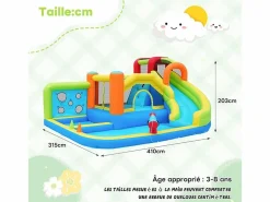 Castillo inflable con trampolines, ventilador, deslizamiento, cesta de baloncesto, de 3 a 8 años, 410x315x203cm^DripeX New