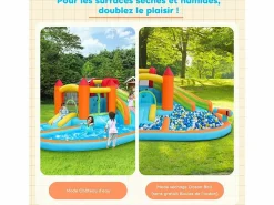 DripeX Castillo Hinchable|Castillo inflable con ventilador, piscina, tobogán, pistola de agua - de 3 a 8 años - carga máxima de 180 kg - 460x343x190cm