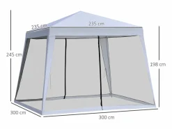 Cenador Y Quiosco|Cenador de jardín con mosquitera, estructura de metal, poliéster, (300x300x245 cm)