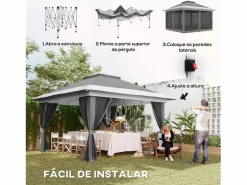 Outsunny Cenador Dhile plegable + cortinas removibles gris oscuro 280x356 cm Gris antracita Clearance