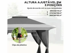 Outsunny Cenador Dhile plegable + cortinas removibles gris oscuro 280x356 cm Gris antracita Clearance