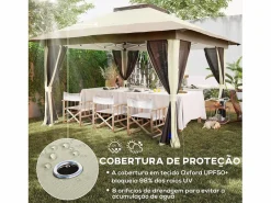 Cenador Dhile plegable + cortinas removibles crema 280x356 cm^Outsunny Discount