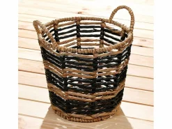 Cesta de agua de jacinto bicolore redonda con motivo geométrico - 30 x 34 cm^Calicosy Best