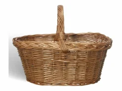 Cesta de almacenamiento de mimbre ovalada con asa tejida Laura Panaro Color natural claro Sale