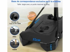 DripeX Cesta De Baloncesto|Cesta de baloncesto, altura ajustable 147-260 cm, con PC de pared posterior de 83x53 cm y base ampliada, 2 ruedas, para niños/adultos-86x83x260cm
