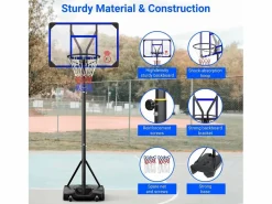 DripeX Cesta De Baloncesto|Cesta de baloncesto, altura ajustable 147-260 cm, con PC de pared posterior de 83x53 cm y base ampliada, 2 ruedas, para niños/adultos-86x83x260cm