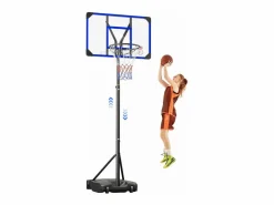 DripeX Cesta De Baloncesto|Cesta de baloncesto, altura ajustable 147-260 cm, con PC de pared posterior de 83x53 cm y base ampliada, 2 ruedas, para niños/adultos-86x83x260cm