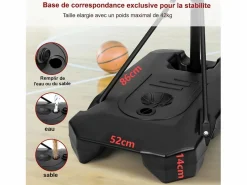 Cesta de baloncesto, altura ajustable 147-260 cm, con PC de pared posterior de 83x53 cm y base ampliada, 2 ruedas, para niños/adultos-86x83x260cm^DripeX Best
