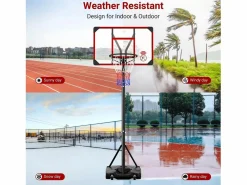 Cesta de baloncesto, altura ajustable 147-260 cm, con PC de pared posterior de 83x53 cm y base ampliada, 2 ruedas, para niños/adultos-86x83x260cm^DripeX Best