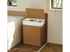 Cesta de bambú para la colada con tapa, bolsa extraíble y lavable, asas de cuerda, marrón (52 x 32 x 63 cm) Marru00f3n New