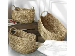 Calicosy Cesta de jacinto de agua con asas - 40 x 23 x 26 cm Color natural claro Outlet
