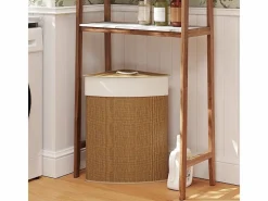 Cesta de lavandería de bambú con tapa, 55 l, diseño esquinero, con bolsa extraíble (35 x 35 x 60 cm)^ Sale
