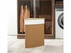 Cesta de lavandería de bambú con tapa, 55 l, diseño esquinero, con bolsa extraíble (35 x 35 x 60 cm)^ Sale