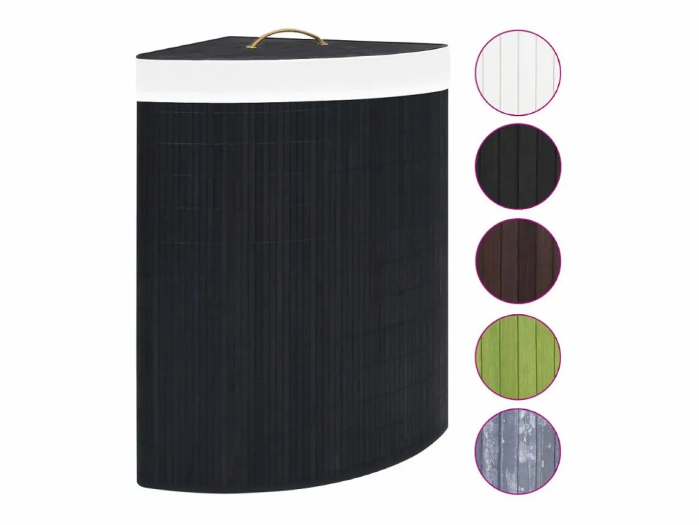 Cesta de lavandería de esquina de bambú negra de 60 l^ Outlet