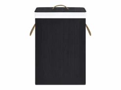 Cesta de lavandería de una sola sección de bambú Negro