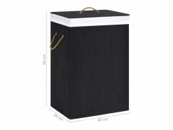 Cesta de lavandería de una sola sección de bambú Negro
