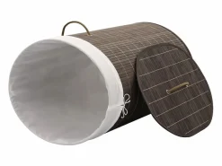 Cesto De Ropa|Cesta de lavandería ovalada de bambú marrón oscuro