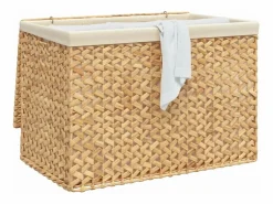 vidaxl Cesta de lavandería plegable con 3 secciones de jacinto de agua 75x42,5x52 cm Color natural claro New