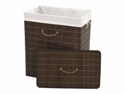 Cesta de lavandería rectangular de bambú marrón oscuro^ New