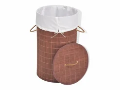 Cesta de lavandería redonda de bambú marrón^ New