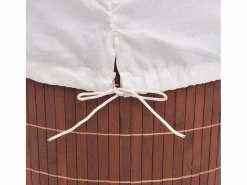 Cesta de lavandería redonda de bambú marrón^ New