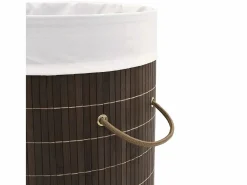Cesto De Ropa|Cesta de lavandería redonda de bambú marrón oscuro