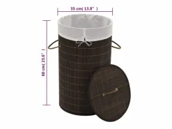 Cesto De Ropa|Cesta de lavandería redonda de bambú marrón oscuro