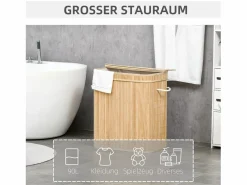 Cesto De Ropa|Cesta de ropa de bambú con tapa, 2 compartimentos, 90 l, con bolsa extraíble, color natural (54,2 x 35,2 x 59,5 cm)
