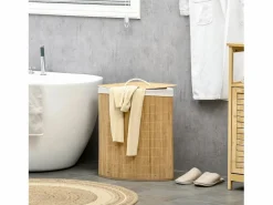 Cesto De Ropa|Cesta de ropa de bambú con tapa y bolsa extraíble, madera natural y blanco (38 x 38 x 57 cm)