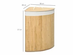 Cesto De Ropa|Cesta de ropa de bambú con tapa y bolsa extraíble, madera natural y blanco (38 x 38 x 57 cm)