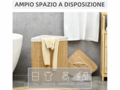 Cesto De Ropa|Cesta de ropa de bambú con tapa y bolsa extraíble, madera natural y blanco (38 x 38 x 57 cm)