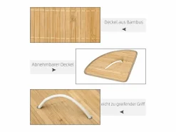 Cesto De Ropa|Cesta de ropa de bambú con tapa y bolsa extraíble, madera natural y blanco (38 x 38 x 57 cm)