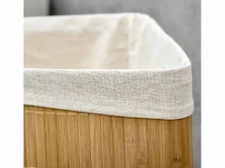 Cesto De Ropa|Cesta de ropa de bambú con tapa y bolsa extraíble, madera natural y blanco (38 x 38 x 57 cm)