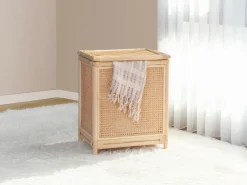 OZAIA Accesorios De Cuarto De Baño|Cesto De Ropa|Cesta de ropa de ratán con rejilla con tapa, An. 45 x P. 33 x Al. 56 cm, Natural, CALYMA