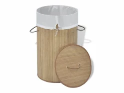 Cesto De Ropa|Cesta de ropa redonda de bambú natural