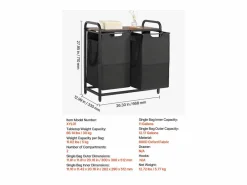 Cesta de Ropa Sucia SucceBuy Cesto para la Ropa Sucia de 2 Compartimentos, Organizador con Bolsas Extraíbles de Tela, Estructura Metálica y Tapa de Madera Negro Hot