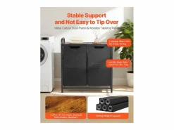 Cesta de Ropa Sucia SucceBuy Cesto para la Ropa Sucia de 2 Compartimentos, Organizador con Bolsas Extraíbles de Tela, Estructura Metálica y Tapa de Madera Negro Hot