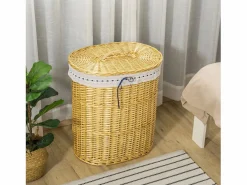 Cesta para la colada con tapa, mimbre natural, 100 l de capacidad, ideal para dormitorio y baño (51 x 38 x 57 cm)^ Best