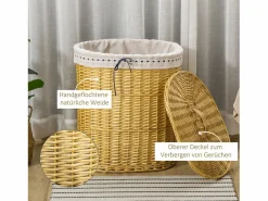 Cesta para la colada con tapa, mimbre natural, 100 l de capacidad, ideal para dormitorio y baño (51 x 38 x 57 cm)^ Best